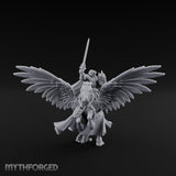 Lance Raised Chalice Bearing Human Knight on Pegasus Miniature for Dungeons and Dragons, Pathfinder or other TTRPGs