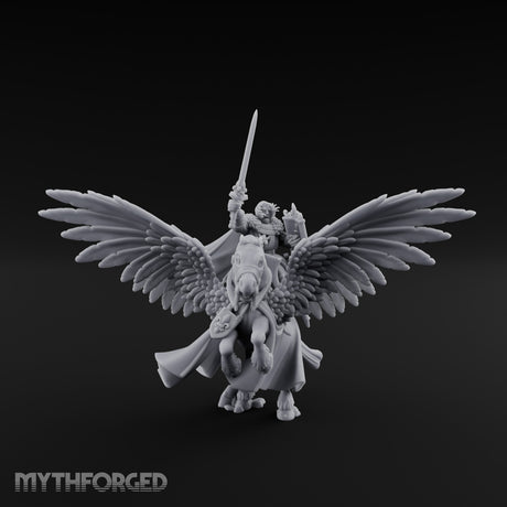 Lance Raised Chalice Bearing Human Knight on Pegasus Miniature for Dungeons and Dragons, Pathfinder or other TTRPGs