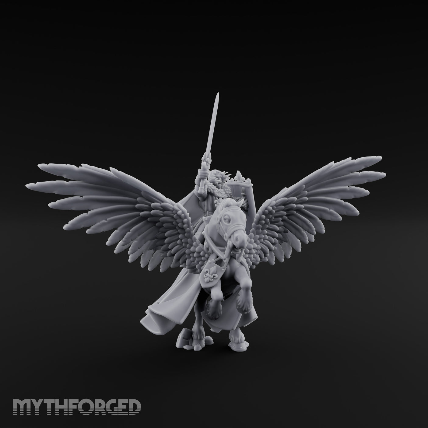 Lance Raised Chalice Bearing Human Knight on Pegasus Miniature for Dungeons and Dragons, Pathfinder or other TTRPGs