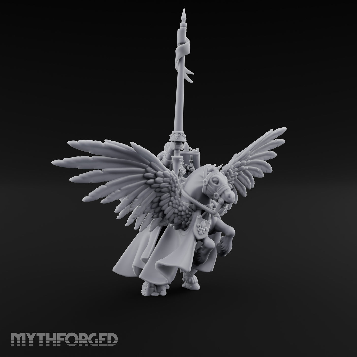 Lance Raised Chalice Bearing Human Knight on Pegasus Miniature for Dungeons and Dragons, Pathfinder or other TTRPGs
