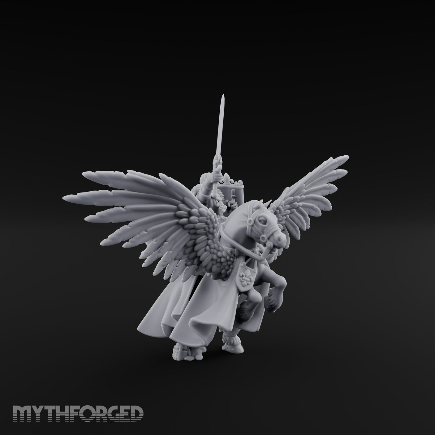 Lance Raised Chalice Bearing Human Knight on Pegasus Miniature for Dungeons and Dragons, Pathfinder or other TTRPGs