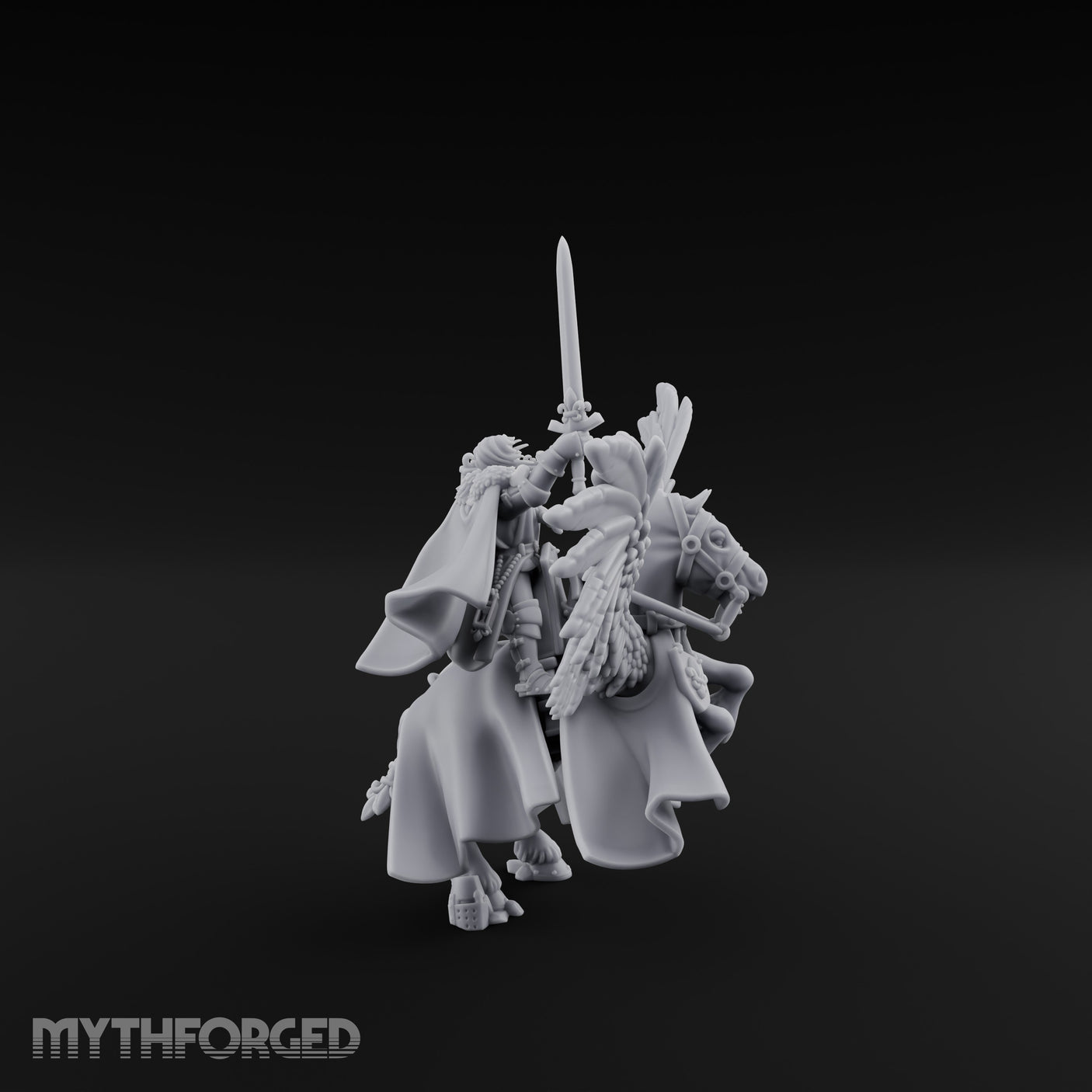 Lance Raised Chalice Bearing Human Knight on Pegasus Miniature for Dungeons and Dragons, Pathfinder or other TTRPGs