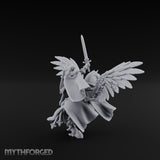 Lance Raised Chalice Bearing Human Knight on Pegasus Miniature for Dungeons and Dragons, Pathfinder or other TTRPGs