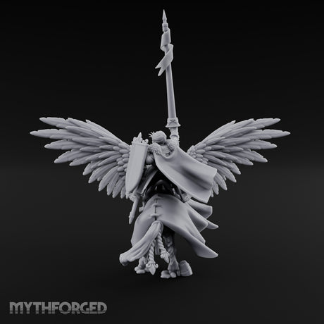 Lance Raised Chalice Bearing Human Knight on Pegasus Miniature for Dungeons and Dragons, Pathfinder or other TTRPGs