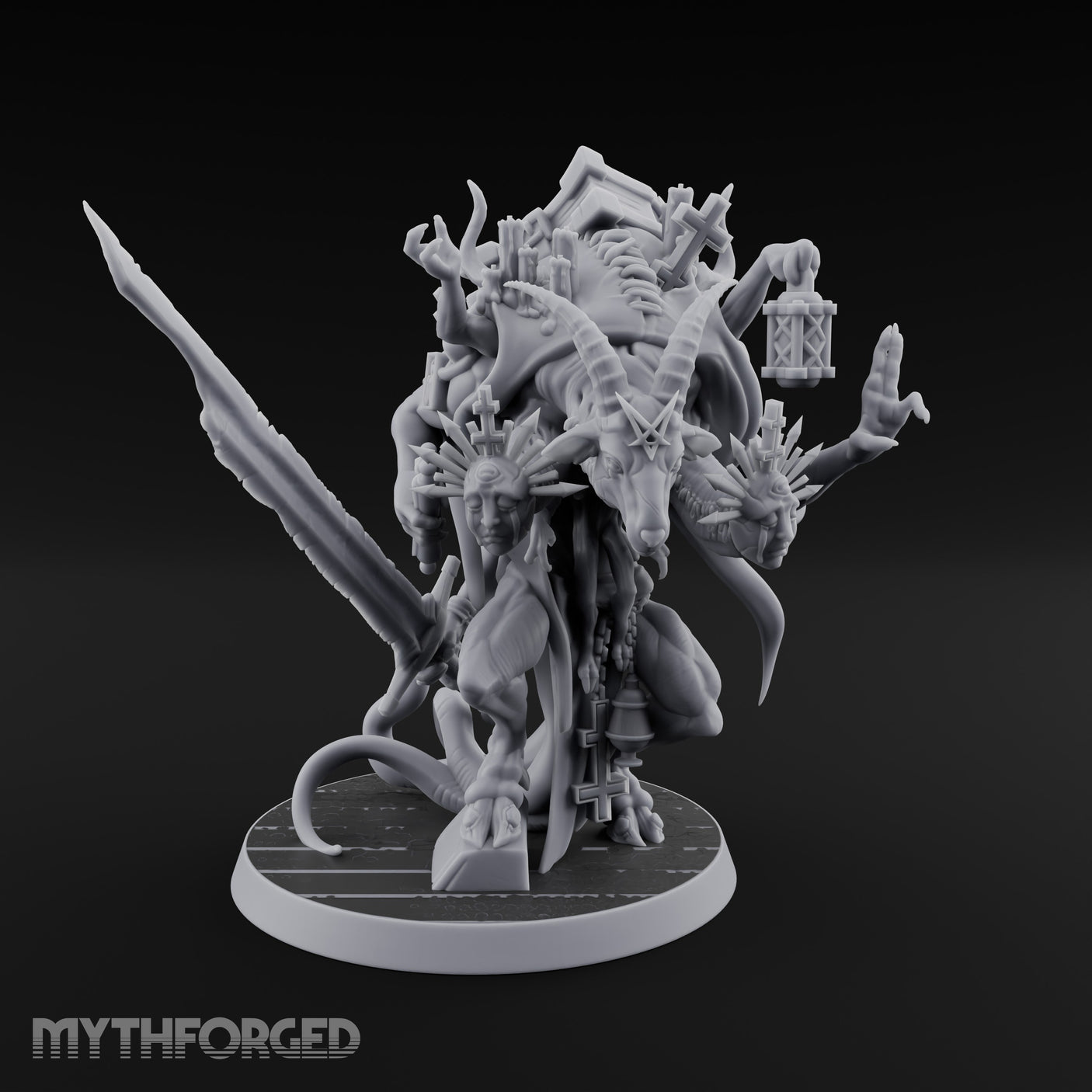 Lantern And Blade Clutching Demon Scripture Guardian