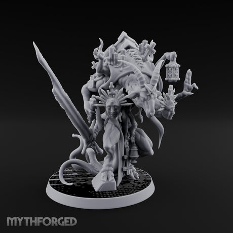 Lantern And Blade Clutching Demon Scripture Guardian Miniature for Dungeons and Dragons, Pathfinder or other TTRPGs