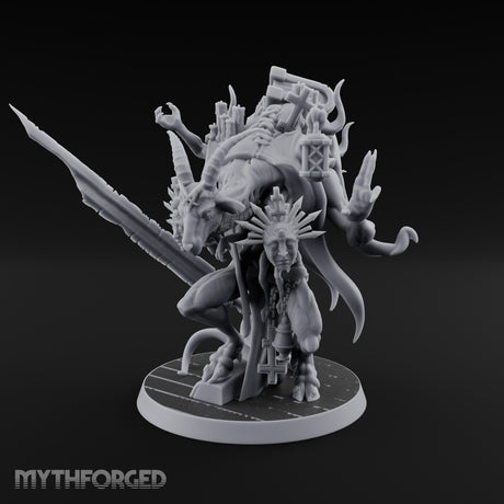 Lantern And Blade Clutching Demon Scripture Guardian Miniature for Dungeons and Dragons, Pathfinder or other TTRPGs