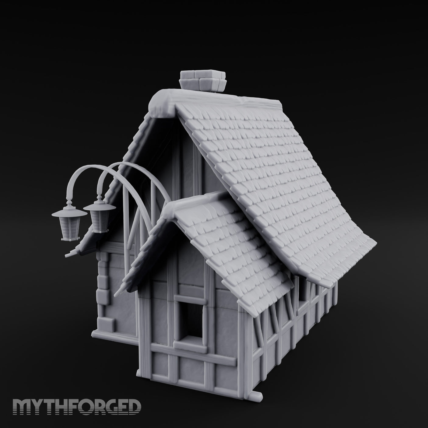 Lantern-Arched Timber-Framed Half-Timbered Townhouse Miniature for Dungeons and Dragons, Pathfinder or other TTRPGs