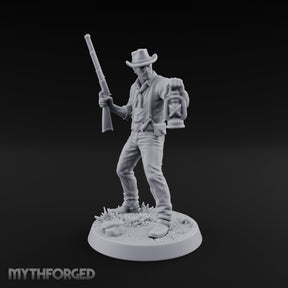 Lantern Carrying Human Gunslinger Miniature for Dungeons and Dragons, Pathfinder or other TTRPGs