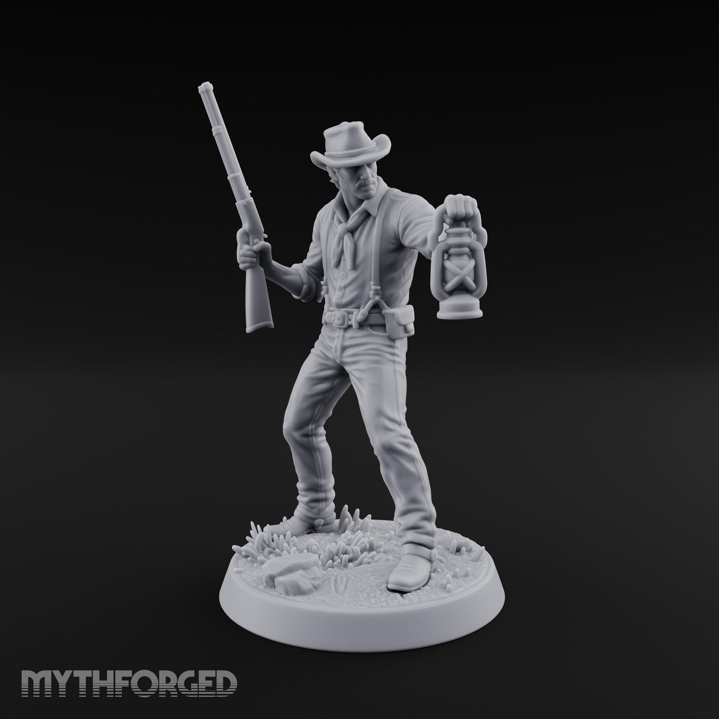 Lantern Carrying Human Gunslinger Miniature for Dungeons and Dragons, Pathfinder or other TTRPGs