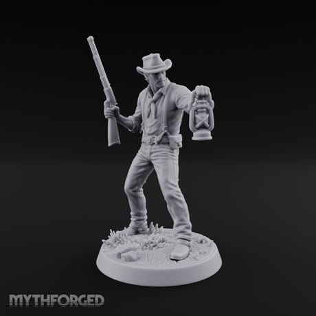 Lantern Carrying Human Gunslinger Miniature for Dungeons and Dragons, Pathfinder or other TTRPGs