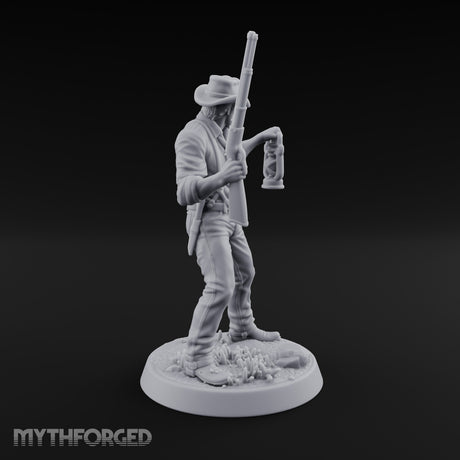 Lantern Carrying Human Gunslinger Miniature for Dungeons and Dragons, Pathfinder or other TTRPGs