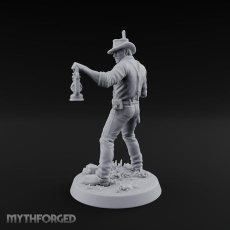 Lantern Carrying Human Gunslinger Miniature for Dungeons and Dragons, Pathfinder or other TTRPGs