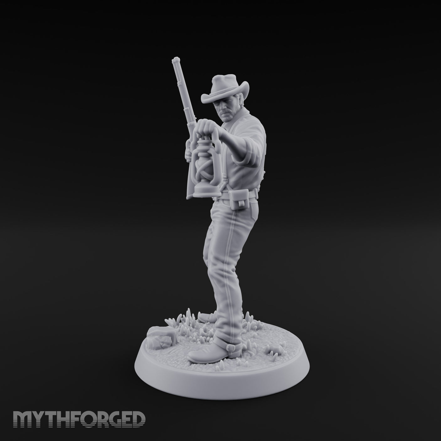 Lantern Carrying Human Gunslinger Miniature for Dungeons and Dragons, Pathfinder or other TTRPGs