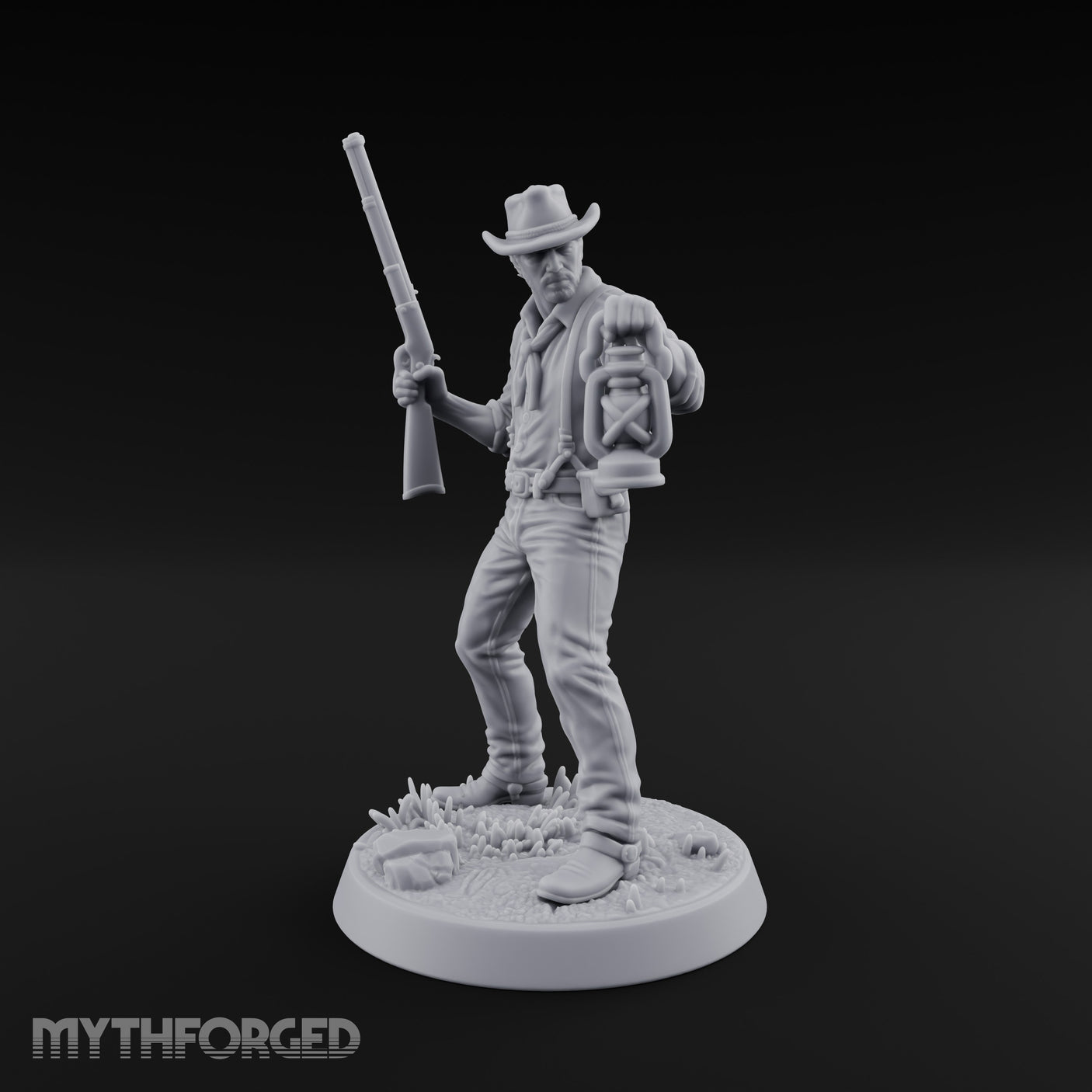 Lantern Carrying Human Gunslinger Miniature for Dungeons and Dragons, Pathfinder or other TTRPGs