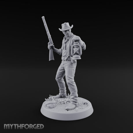 Lantern Carrying Human Gunslinger Miniature for Dungeons and Dragons, Pathfinder or other TTRPGs