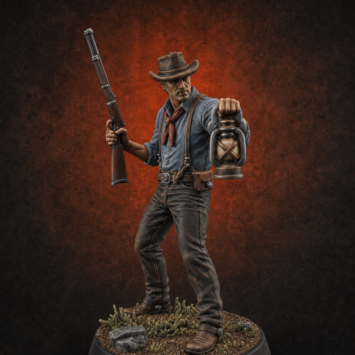 Lantern Carrying Human Gunslinger Miniature for Dungeons and Dragons, Pathfinder or other TTRPGs