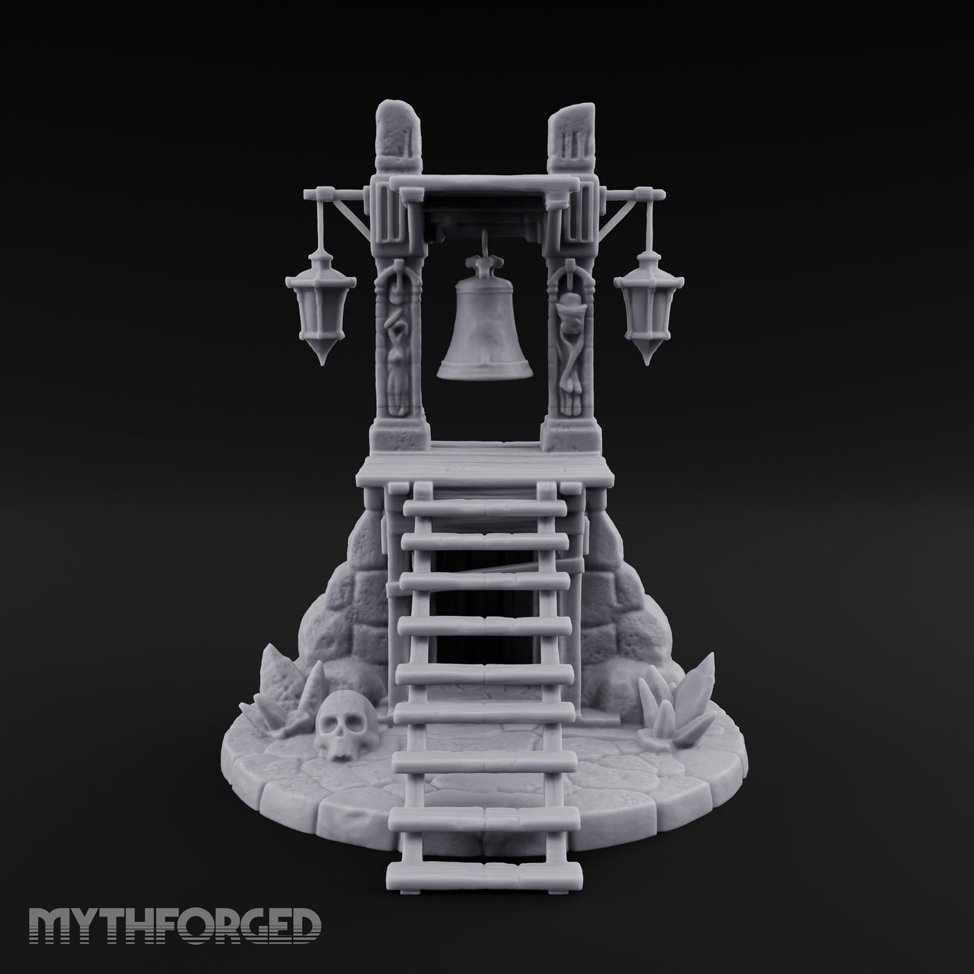 Lantern-Flanked Skull-Strewn Hillside Bell Stand Miniature for Dungeons and Dragons, Pathfinder or other TTRPGs
