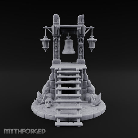 Lantern-Flanked Skull-Strewn Hillside Bell Stand Miniature for Dungeons and Dragons, Pathfinder or other TTRPGs