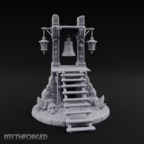 Lantern-Flanked Skull-Strewn Hillside Bell Stand Miniature for Dungeons and Dragons, Pathfinder or other TTRPGs