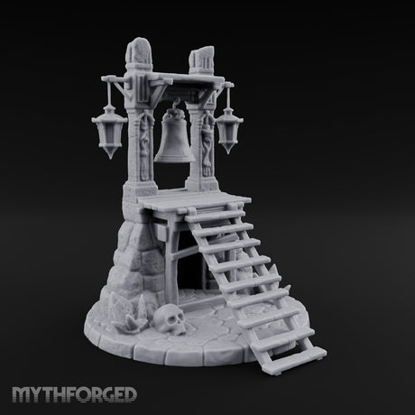 Lantern-Flanked Skull-Strewn Hillside Bell Stand Miniature for Dungeons and Dragons, Pathfinder or other TTRPGs