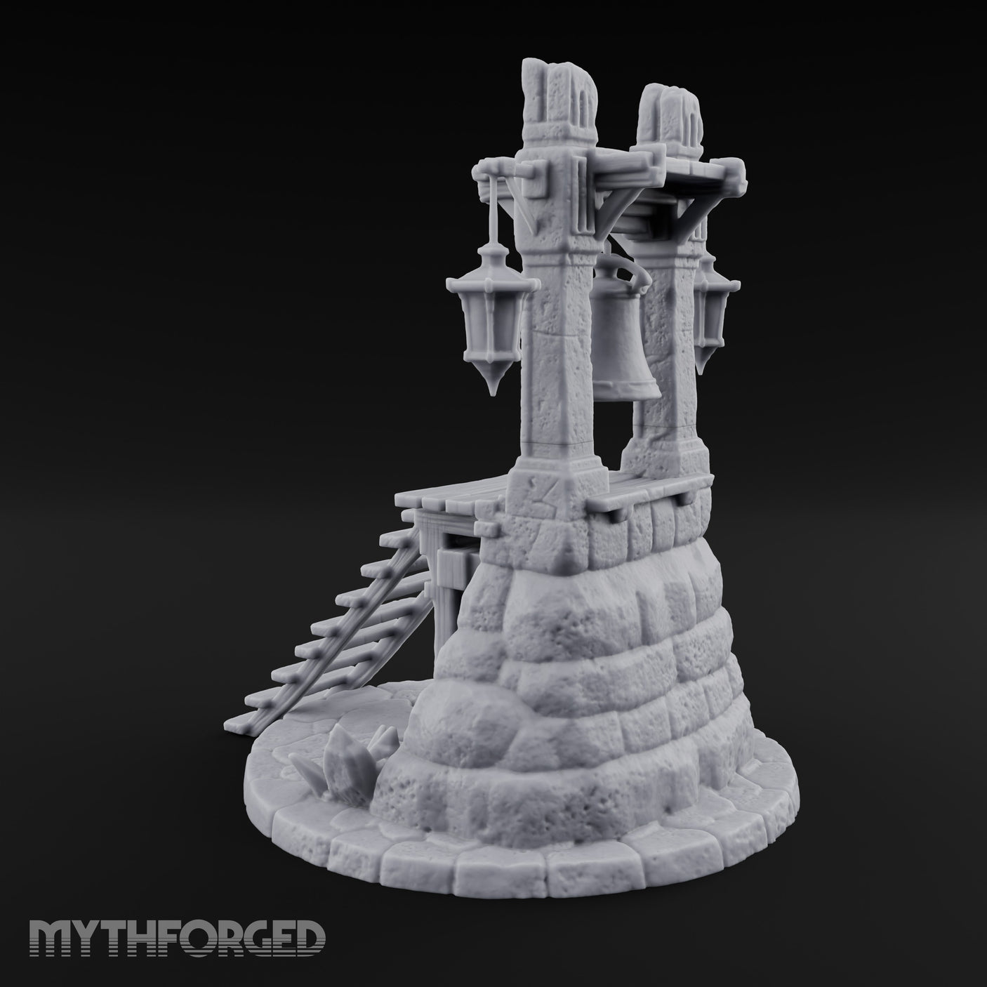 Lantern-Flanked Skull-Strewn Hillside Bell Stand Miniature for Dungeons and Dragons, Pathfinder or other TTRPGs