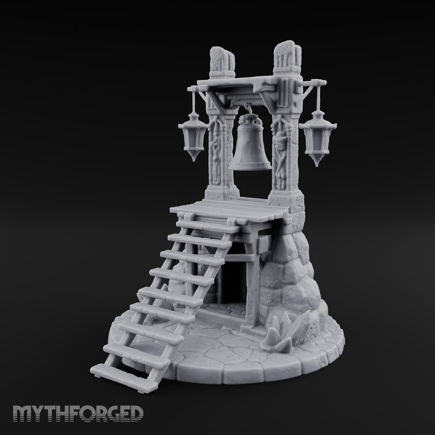Lantern-Flanked Skull-Strewn Hillside Bell Stand Miniature for Dungeons and Dragons, Pathfinder or other TTRPGs
