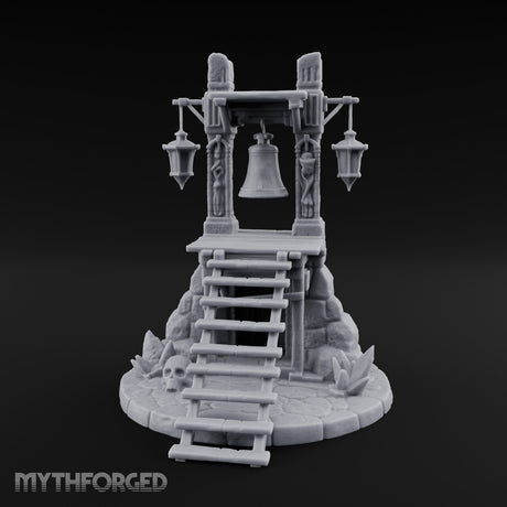 Lantern-Flanked Skull-Strewn Hillside Bell Stand Miniature for Dungeons and Dragons, Pathfinder or other TTRPGs