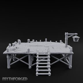 Lantern-Hung Ladder-Accessed Raised Dockside Platform Miniature for Dungeons and Dragons, Pathfinder or other TTRPGs
