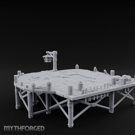 Lantern-Hung Ladder-Accessed Raised Dockside Platform Miniature for Dungeons and Dragons, Pathfinder or other TTRPGs