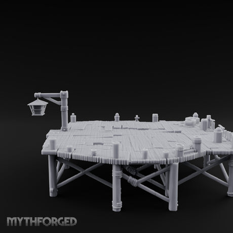 Lantern-Hung Ladder-Accessed Raised Dockside Platform Miniature for Dungeons and Dragons, Pathfinder or other TTRPGs