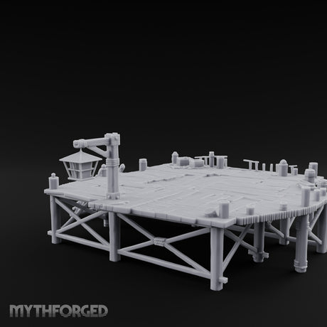 Lantern-Hung Ladder-Accessed Raised Dockside Platform Miniature for Dungeons and Dragons, Pathfinder or other TTRPGs