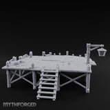 Lantern-Hung Ladder-Accessed Raised Dockside Platform Miniature for Dungeons and Dragons, Pathfinder or other TTRPGs