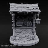Lantern-Hung Skull-Scattered Necromancer Notice Board Stall Miniature for Dungeons and Dragons, Pathfinder or other TTRPGs