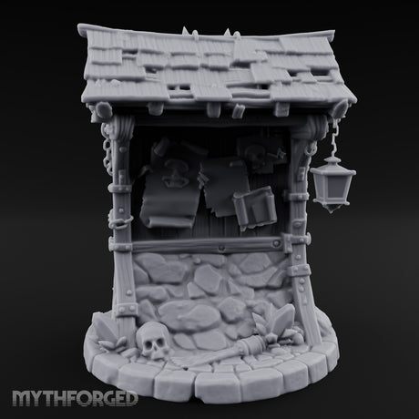Lantern-Hung Skull-Scattered Necromancer Notice Board Stall Miniature for Dungeons and Dragons, Pathfinder or other TTRPGs