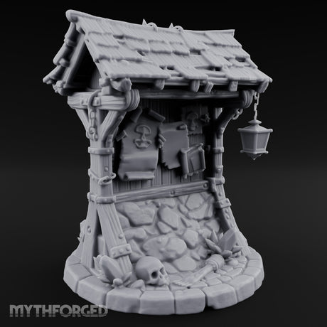 Lantern-Hung Skull-Scattered Necromancer Notice Board Stall Miniature for Dungeons and Dragons, Pathfinder or other TTRPGs