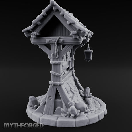 Lantern-Hung Skull-Scattered Necromancer Notice Board Stall Miniature for Dungeons and Dragons, Pathfinder or other TTRPGs