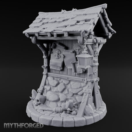 Lantern-Hung Skull-Scattered Necromancer Notice Board Stall Miniature for Dungeons and Dragons, Pathfinder or other TTRPGs