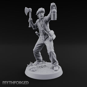 Lantern Raised Human Monster Hunter Miniature for Dungeons and Dragons, Pathfinder or other TTRPGs