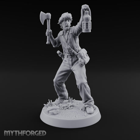 Lantern Raised Human Monster Hunter Miniature for Dungeons and Dragons, Pathfinder or other TTRPGs