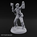 Lantern Raised Human Monster Hunter Miniature for Dungeons and Dragons, Pathfinder or other TTRPGs