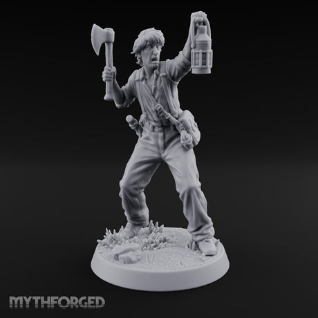 Lantern Raised Human Monster Hunter Miniature for Dungeons and Dragons, Pathfinder or other TTRPGs