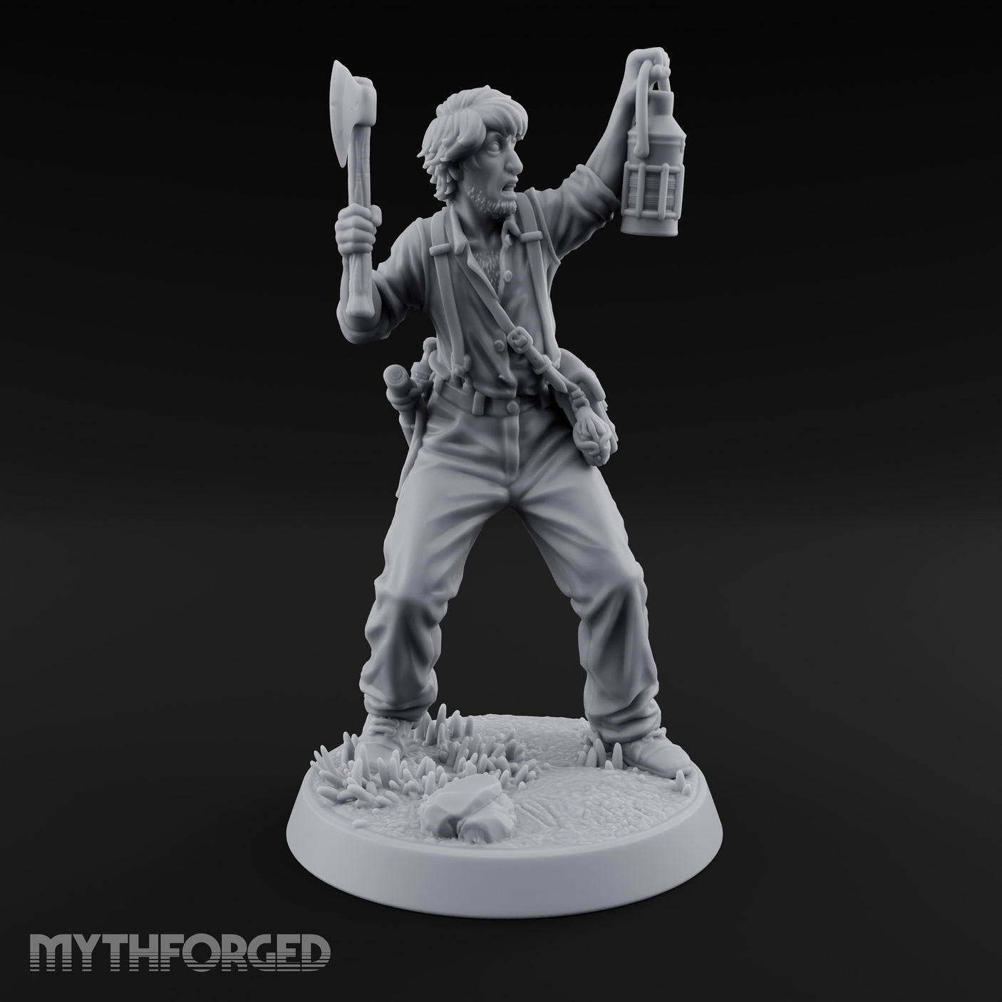 Lantern Raised Human Monster Hunter Miniature for Dungeons and Dragons, Pathfinder or other TTRPGs