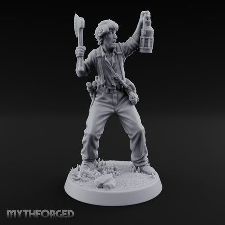 Lantern Raised Human Monster Hunter Miniature for Dungeons and Dragons, Pathfinder or other TTRPGs