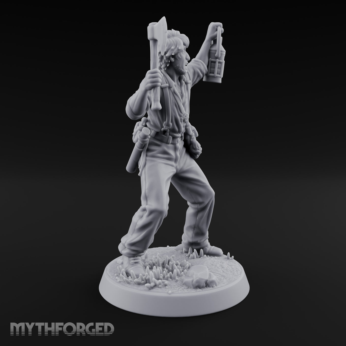Lantern Raised Human Monster Hunter Miniature for Dungeons and Dragons, Pathfinder or other TTRPGs