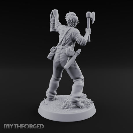 Lantern Raised Human Monster Hunter Miniature for Dungeons and Dragons, Pathfinder or other TTRPGs