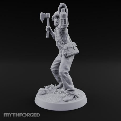 Lantern Raised Human Monster Hunter Miniature for Dungeons and Dragons, Pathfinder or other TTRPGs