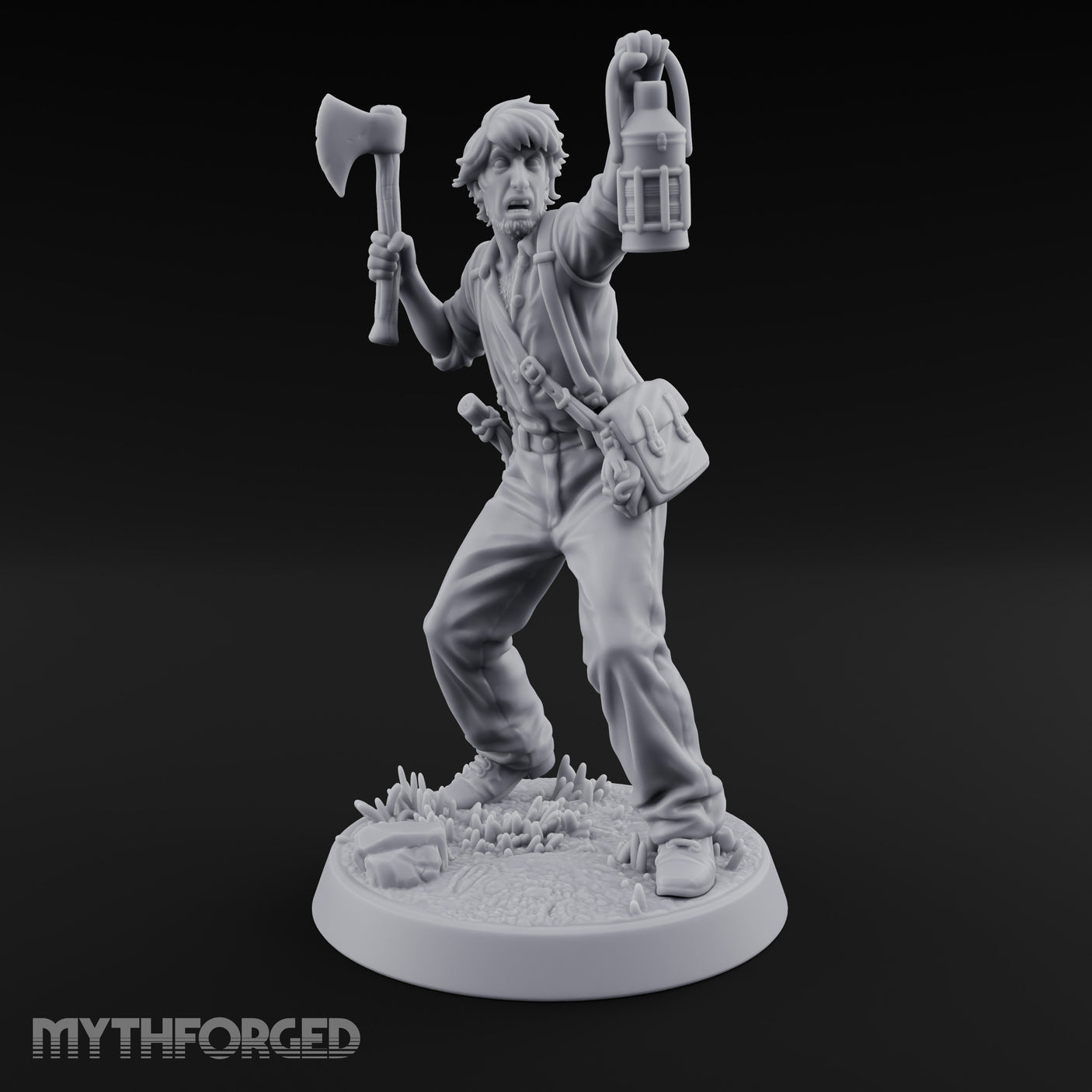 Lantern Raised Human Monster Hunter Miniature for Dungeons and Dragons, Pathfinder or other TTRPGs