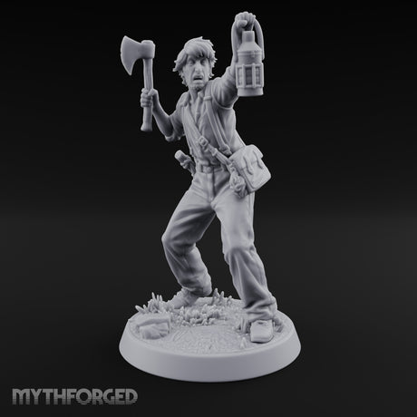 Lantern Raised Human Monster Hunter Miniature for Dungeons and Dragons, Pathfinder or other TTRPGs