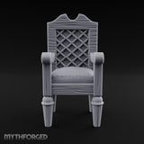Lattice-Backed Cushion-Seated Pirate Captain's Chair Miniature for Dungeons and Dragons, Pathfinder or other TTRPGs
